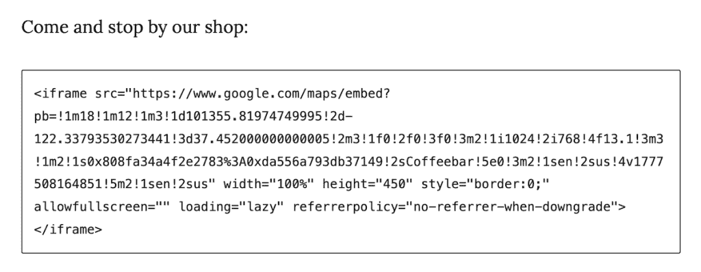 Add Google Maps To WordPress Embed Html Block Change Settings