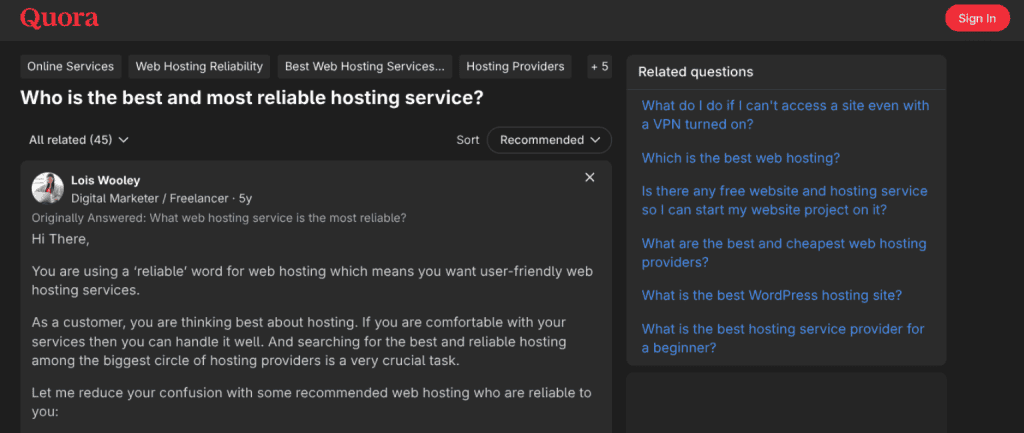 Quora Web Hosting Questions