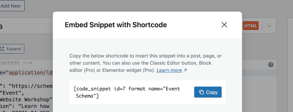 Schema Markup WordPress Code Snippet Shortcode