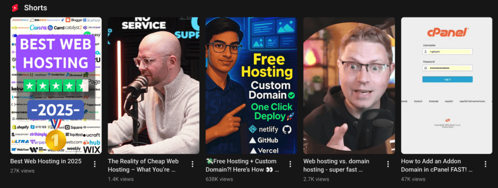 Webhosting Shorts On Youtube