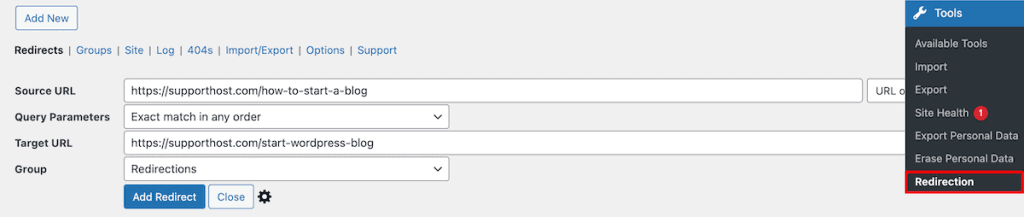 Wordpress 404 Error Add New Redirect