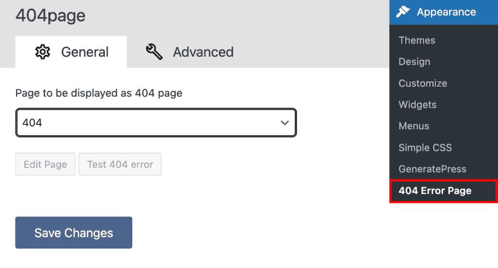 Wordpress 404 Error Select New 404 Page