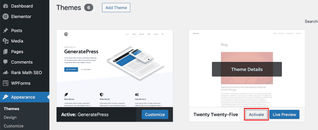 Wordpress Media Library Not Showing Switch Default Theme