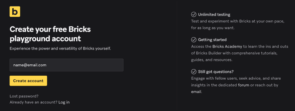 Bricks Builder Free Account