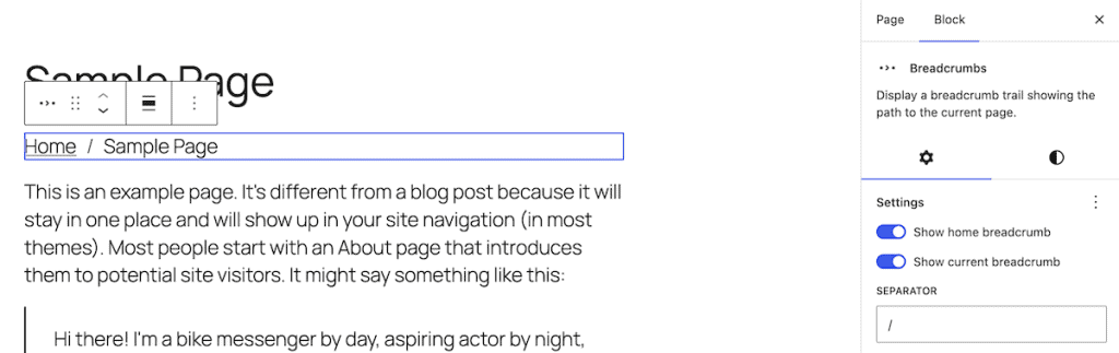 Wordpress 7.0 Breadcrumbs Block