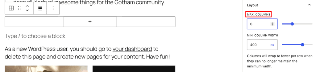 Wordpress 7.0 Grid Block