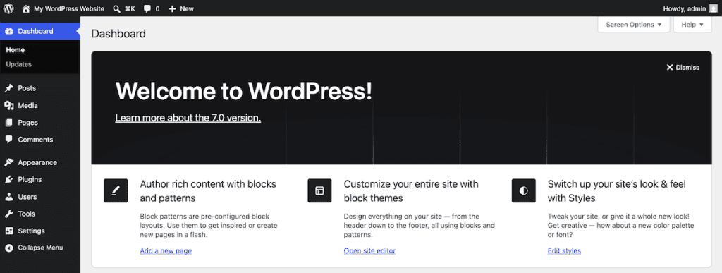 Wordpress 7.0 New Dashboard