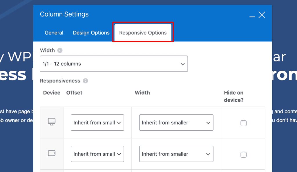 Wpbakery Responsive Options