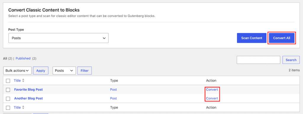 Classic To Block Editor WordPress Bulk Classic To Block Plugin