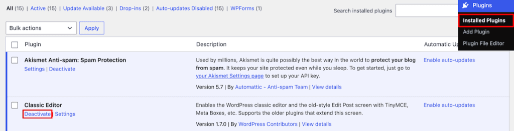 Classic To Block Editor WordPress Deactivate Classic Editor Plugin