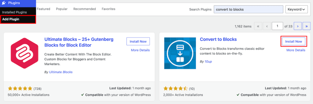 Classic To Block Editor WordPress Install Convert To Blocks Plugin