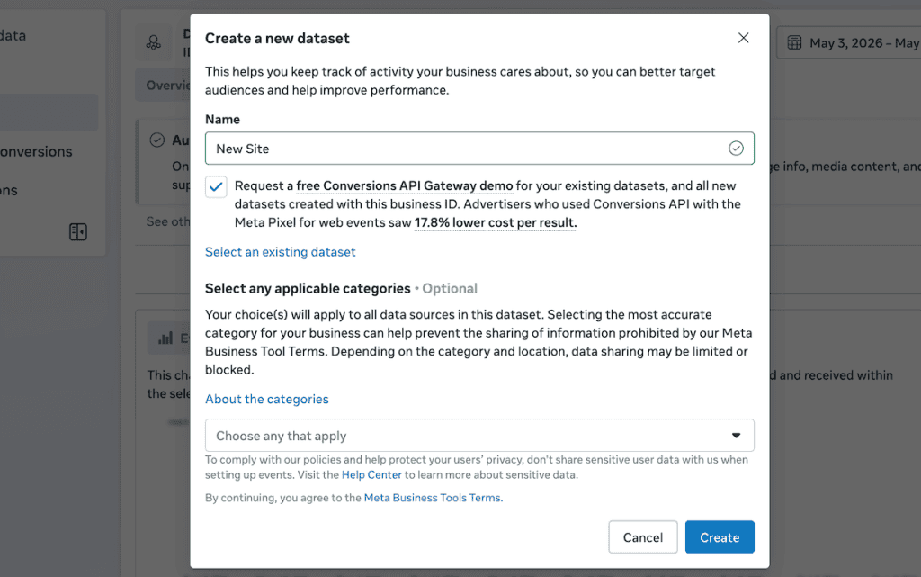 Facebook Pixel WordPress Name New Dataset