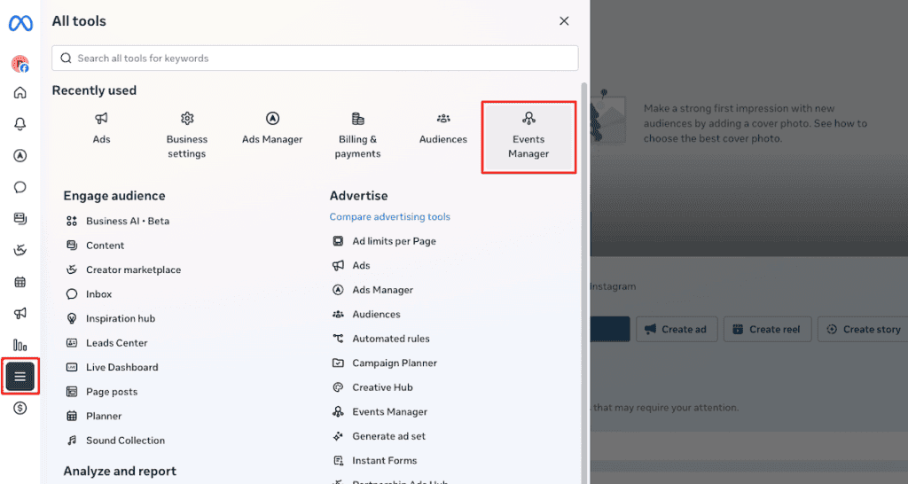 Facebook Pixel WordPress Navigate To Events Manager