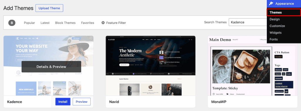 Install Kadence Theme