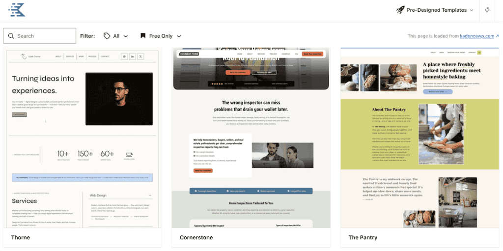 Kadence Theme Browse Starter Templates