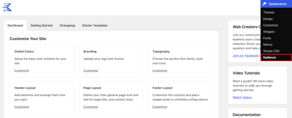 Kadence Theme Settings