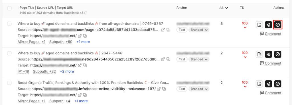 Disavow Links Click Audit Tab Disavow Link Button