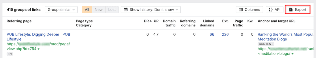 Disavow Links Export Link
