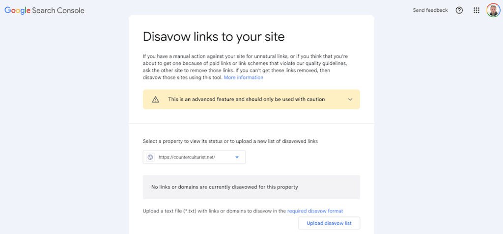 Disavow Links Upload File Google Search Console