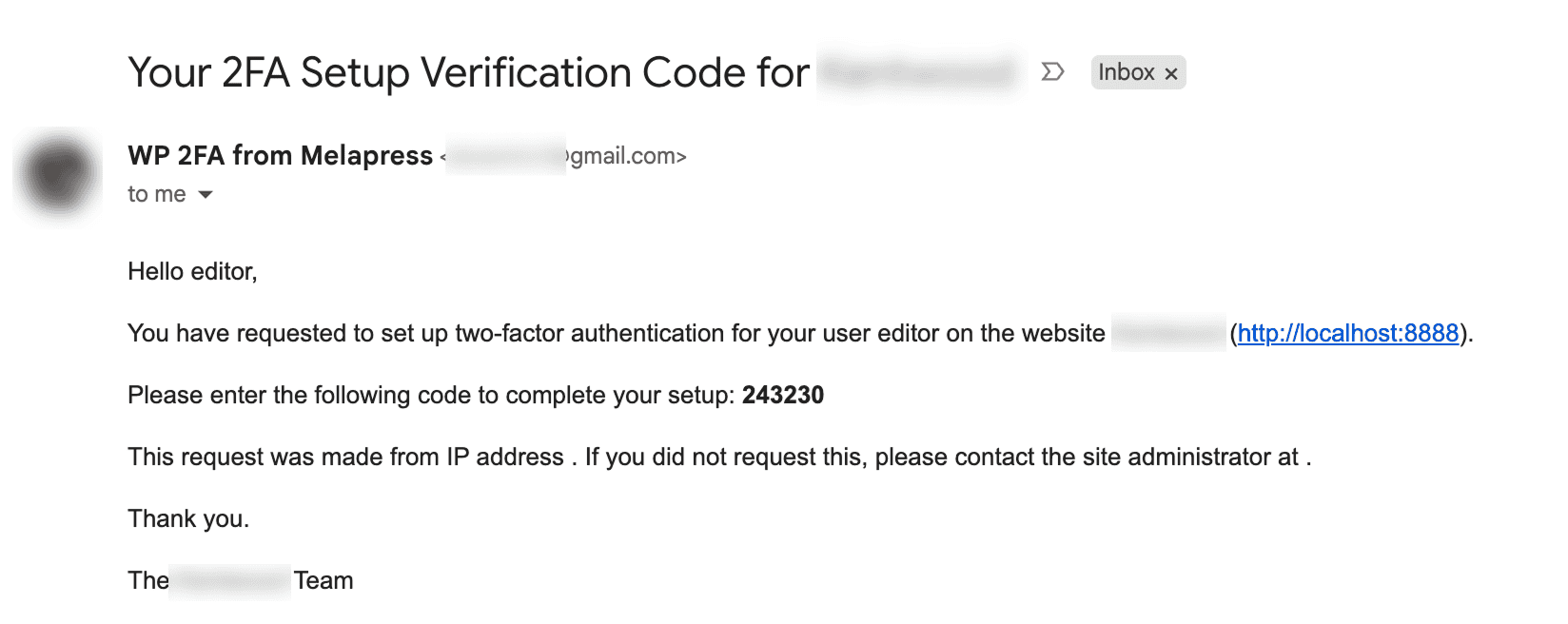 2fa Setup Verification Code