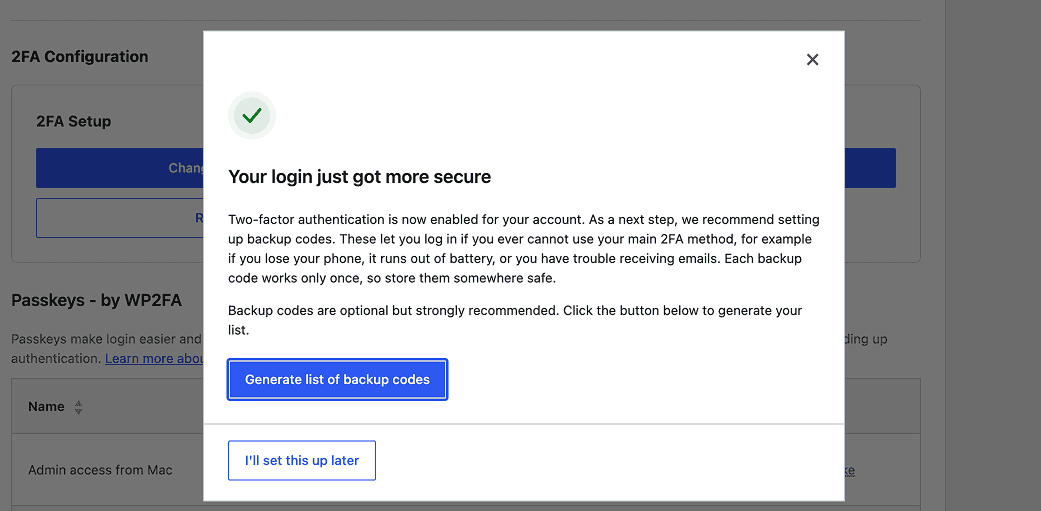 Generate List Pof Backup Codes