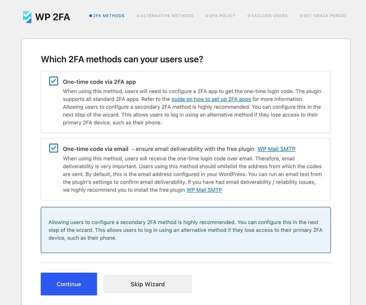 Wp 2fa Wizard Choose Methods